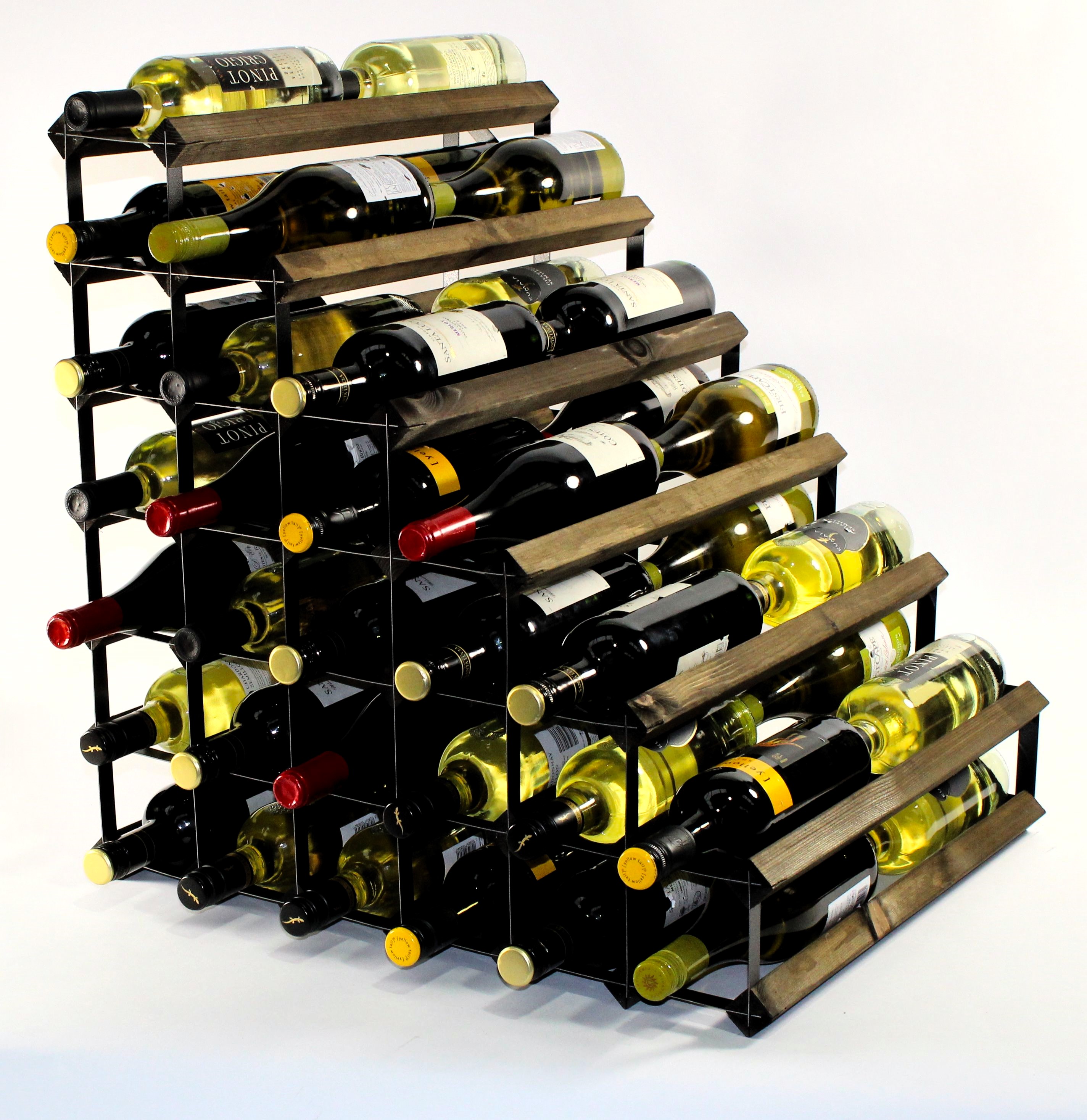 Double Depth 54 Bottle Pine Wood and galvanised Metal Wine Rack Ready Assembled