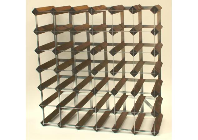 Classic 42 bottle dark oak stained wood and galvanised metal wine rack ready assembled image