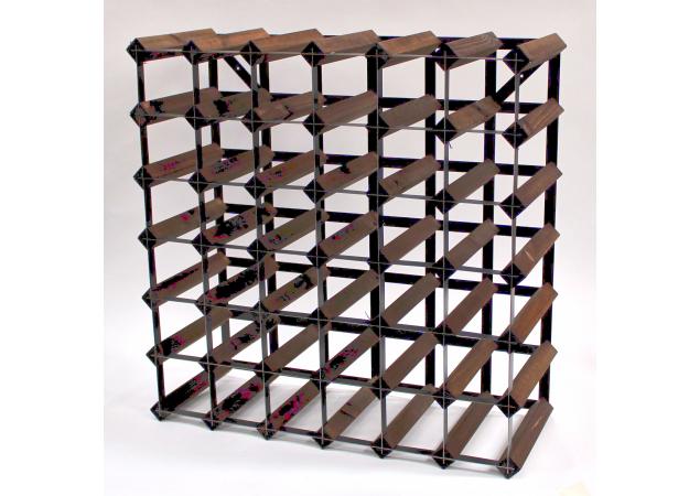 Classic 42 bottle dark oak stained wood and black metal wine rack ready assembled image