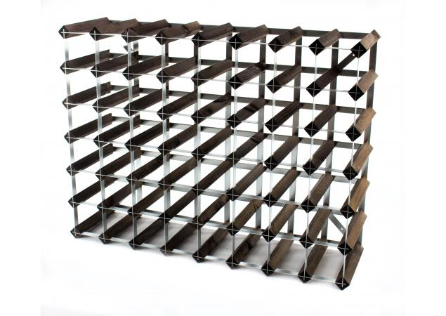 Classic 56 bottle dark oak stained wood and galvanised metal wine rack ready assembled image