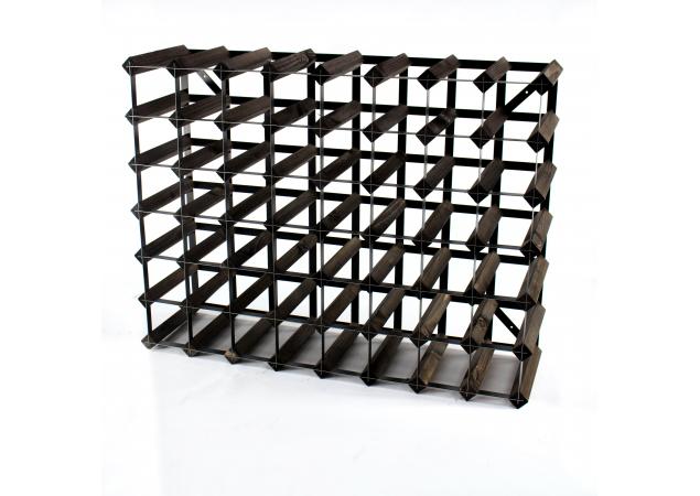 Classic 56 bottle dark oak stained wood and black metal wine rack ready assembled image