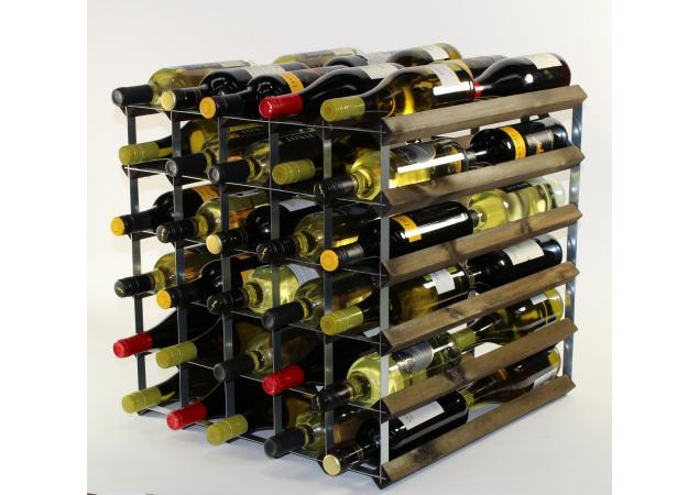 Double depth 60 bottle wine rack - Dark Oak stain wood - Galvanised metal image