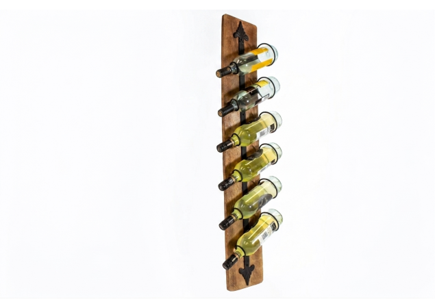 Wood mounted iron six bottle wall wine rack image