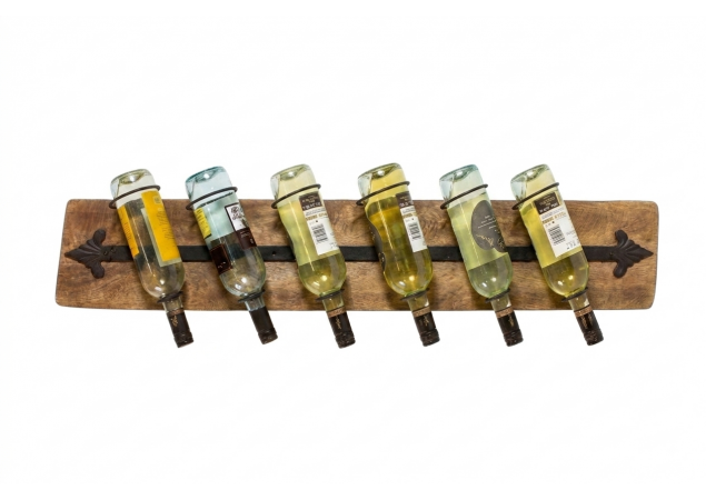 Wood mounted iron six bottle wall wine rack image