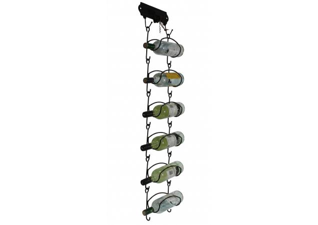 Six bottle wall mounted wine rack with corkscrew image