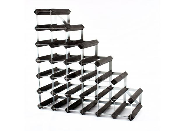 Classic understairs black stained wood and galvanised metal wine rack ready assembled image