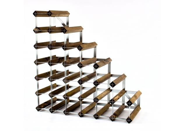 Classic understairs walnut stained wood and galvanised metal wine rack ready assembled image