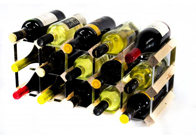 Classic 15 bottle pine wood and galvanised metal wine rack ready assembled image