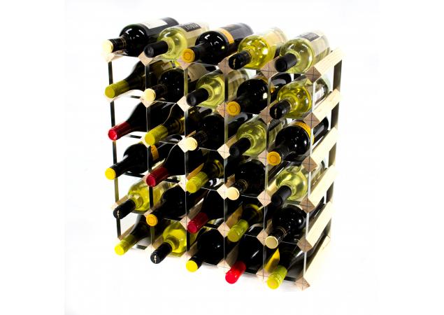 Classic 30 bottle pine wood and galvanised metal wine rack self assembly image