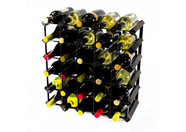 Classic 30 bottle black stained wood and black metal wine rack ready assembled image