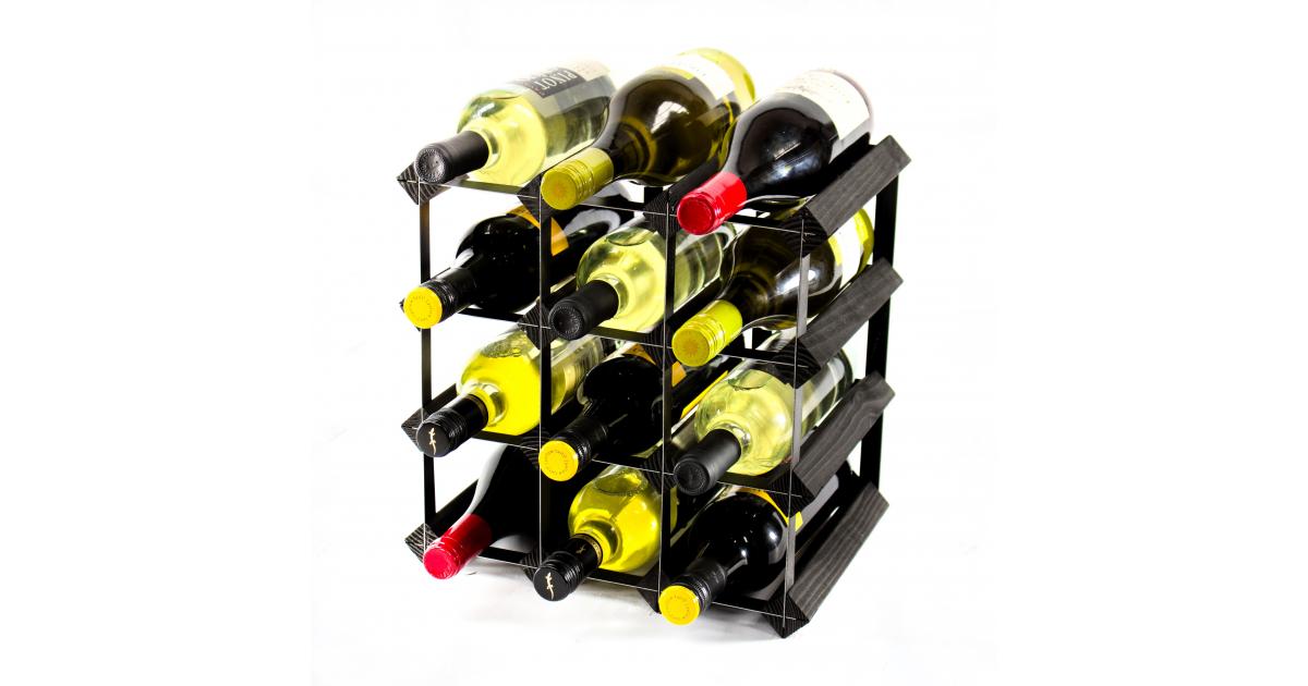 12 Bottle Black Wood Metal Wine Rack Ready Assembled