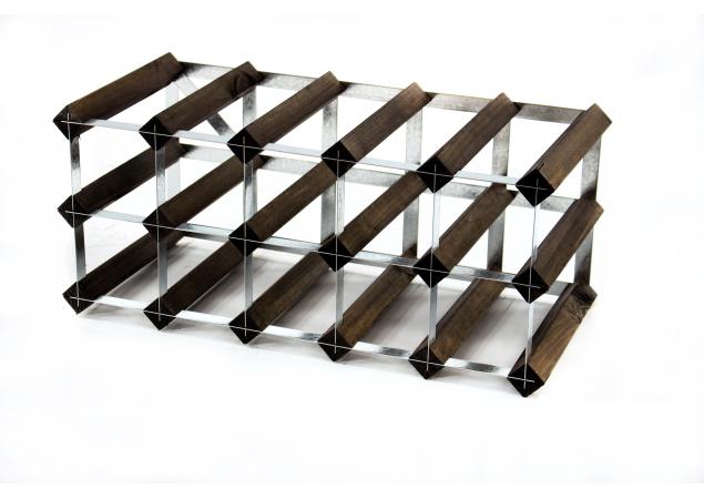 Classic 15 bottle dark oak stained wood and galvanised metal wine rack self assembly image