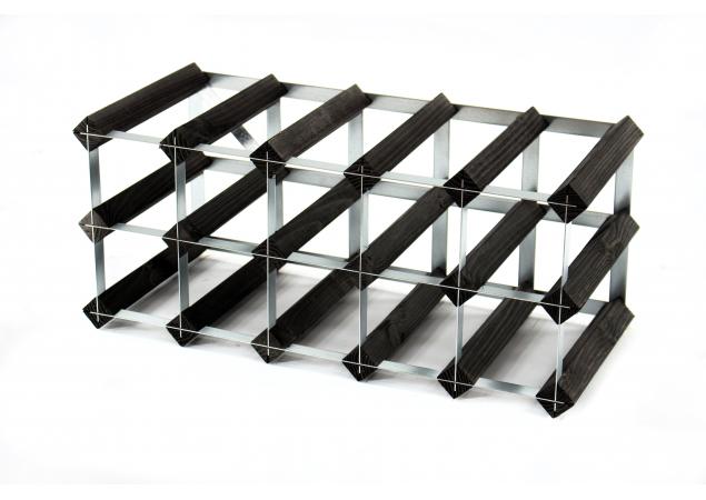 Classic 15 bottle black stained wood and galvanised metal wine rack ready assembled image