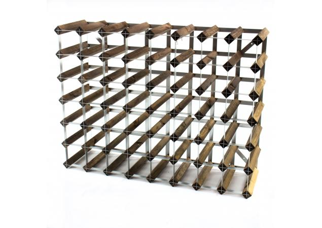 Classic 56 bottle walnut stained wood and galvanised metal wine rack ready assembled image