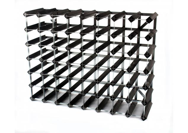 Classic 56 bottle black stained wood and galvanised metal wine rack ready assembled image