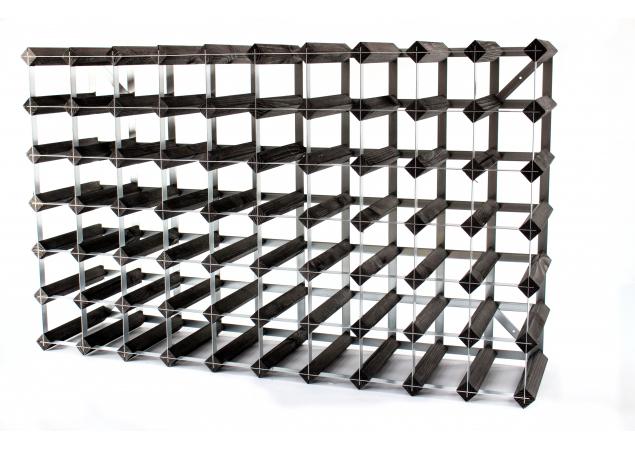 Classic 70 bottle black stained wood and galvanised metal wine rack ready assembled image
