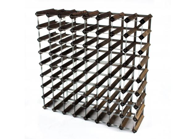 Classic 72 bottle dark oak stained wood and galvanised metal wine rack ready assembled image
