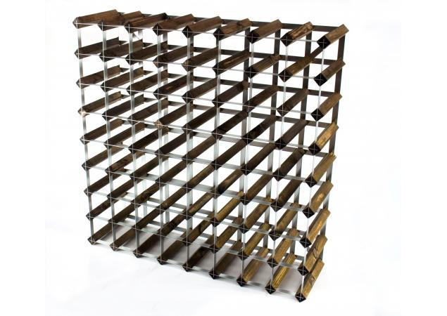 Classic 72 bottle walnut stained wood and galvanised metal wine rack ready assembled image