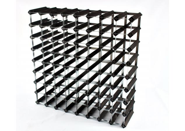 Classic 72 bottle black stained wood and galvanised metal wine rack ready assembled image