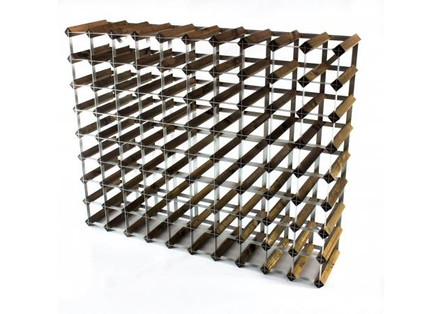 Classic 90 bottle walnut stained wood and galvanised metal wine rack ready assembled image
