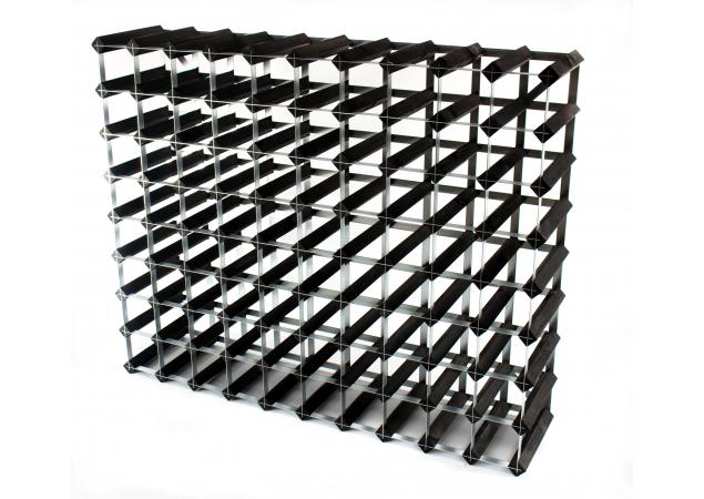 Classic 90 bottle black stained wood and galvanised metal wine rack ready assembled image