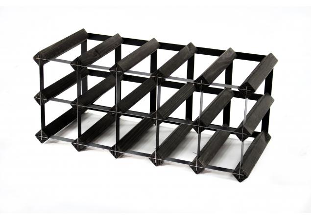 Classic 15 bottle black stained wood and black metal wine rack ready assembled image