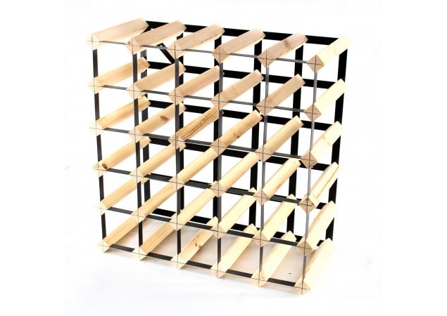 Classic 30 bottle pine wood and black metal wine rack ready assembled image