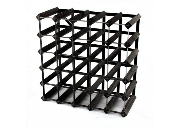 Classic 30 bottle black stained wood and black metal wine rack ready assembled image