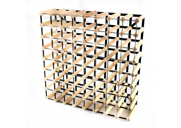 Classic 72 bottle pine wood and black metal wine rack ready assembled image