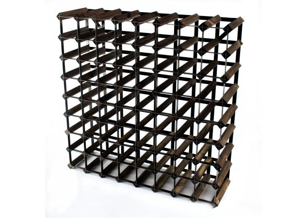 Classic 72 bottle dark oak stained wood and black metal wine rack ready assembled image