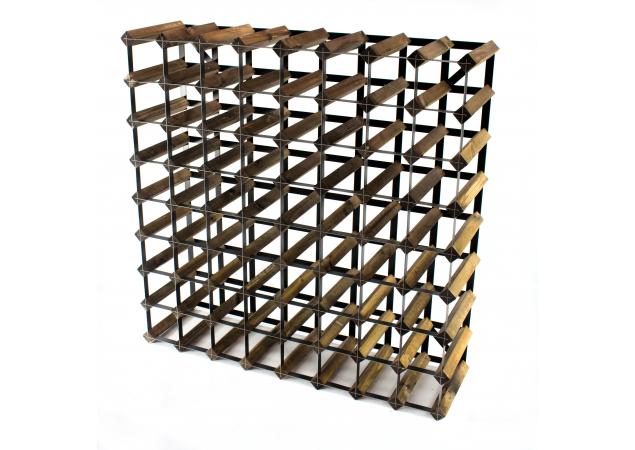 Classic 72 bottle walnut stained wood and black metal wine rack ready assembled image