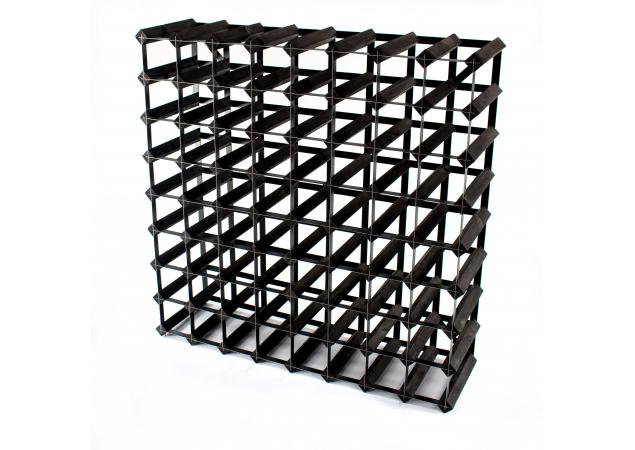 Classic 72 bottle black stained wood and black metal wine rack ready assembled image