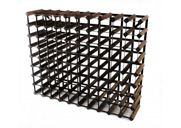 Classic 90 bottle dark oak stained wood and black metal wine rack ready assembled image
