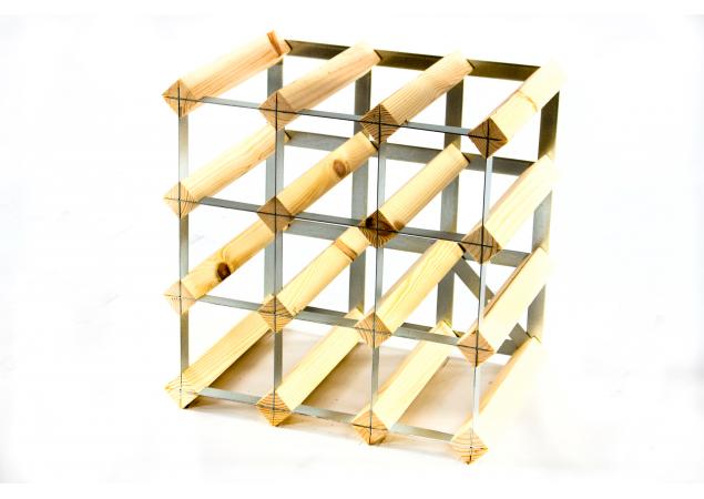 Classic 12 bottle pine wood and galvanised metal wine rack self assembley image