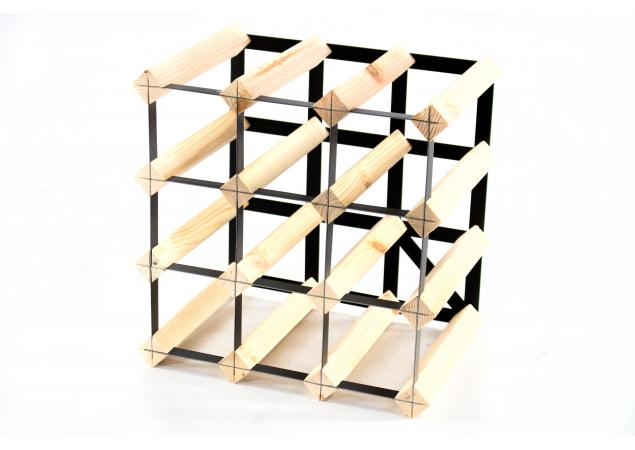 Classic 12 bottle pine wood and black metal wine rack ready assembled image