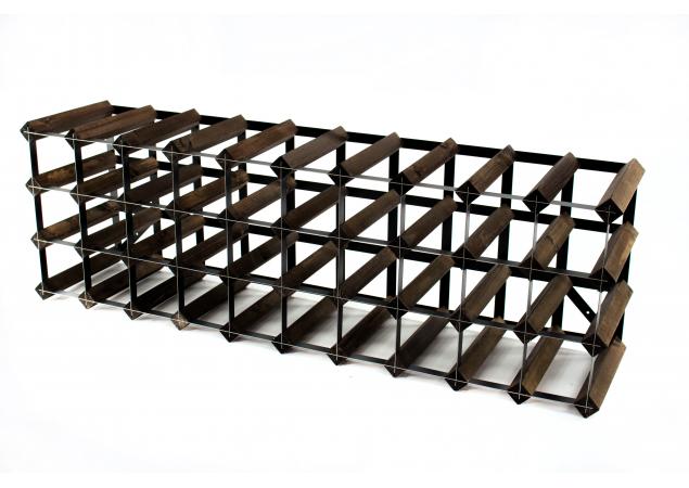 Classic 30/40 bottle cupboard top dark oak stained wood and black metal wine rack ready assembled image