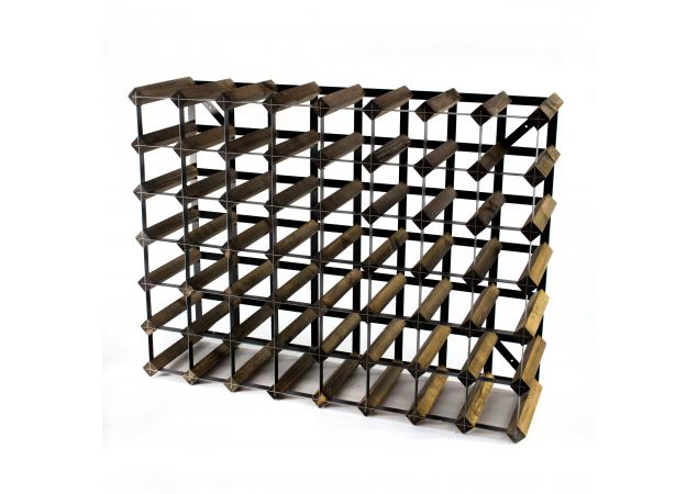 Classic 56 bottle walnut stained wood and black metal wine rack ready assembled image