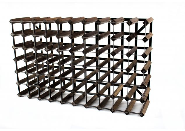 Classic 70 bottle dark oak stained wood and black metal wine rack ready assembled image
