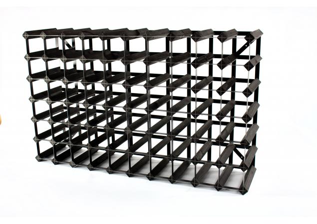 Classic 70 bottle black stained wood and black metal wine rack ready assembled image