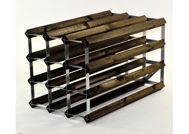 Double depth 24 bottle wine rack - Dark Oak stain wood - Galvanised metal image