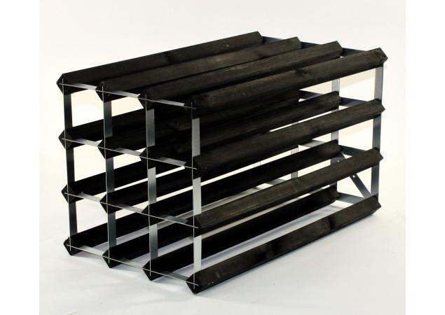 Double depth 24 bottle wine rack - Black stain wood - Galvanised metal image