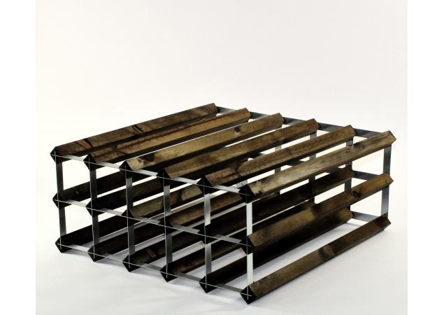 Double depth 30 bottle wine rack - Dark Oak stain wood - Galvanised metal image