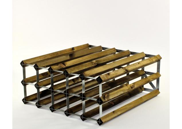 Double depth 30 bottle wine rack - Walnut stain wood - Galvanised metal image