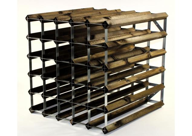 Double depth 60 bottle wine rack - Dark Oak stain wood - Galvanised metal image