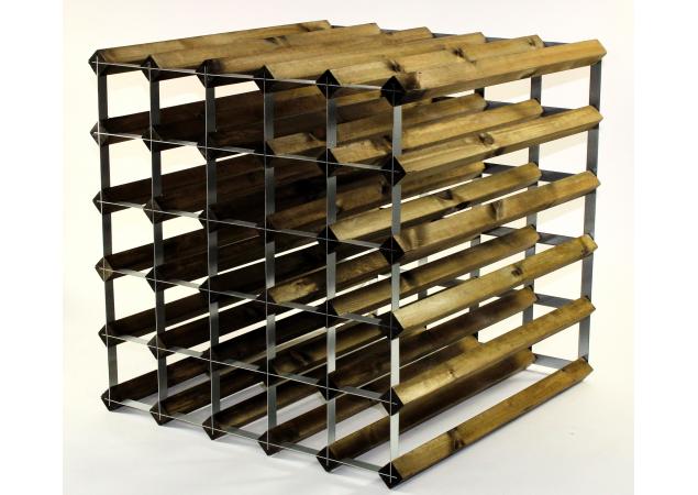 Double depth 60 bottle wine rack - Walnut stain wood - Galvanised metal image