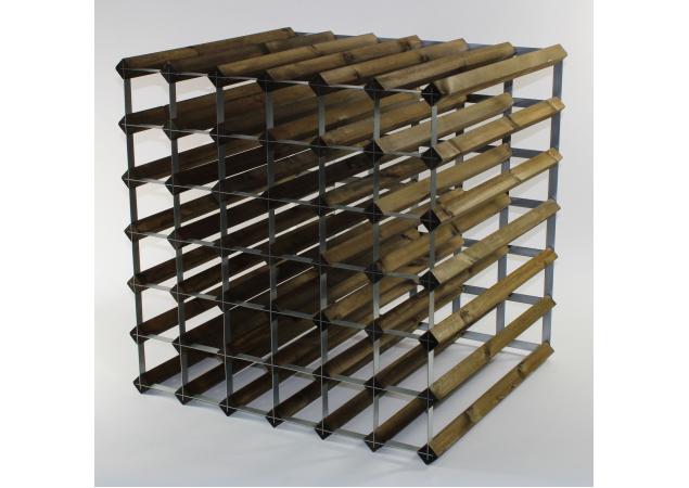 Double depth 84 bottle wine rack - Walnut stain wood - Galvanised metal image