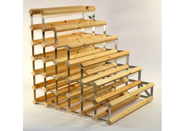 Double depth 54 bottle understairs wine rack - Pine wood - Galvanised metal image