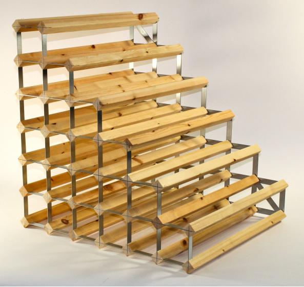 Double Depth 54 Bottle Pine Wood and galvanised Metal Wine Rack Ready Assembled