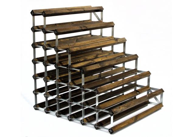 Double depth 54 bottle understairs wine rack - Dark Oak stain wood - Galvanised metal image