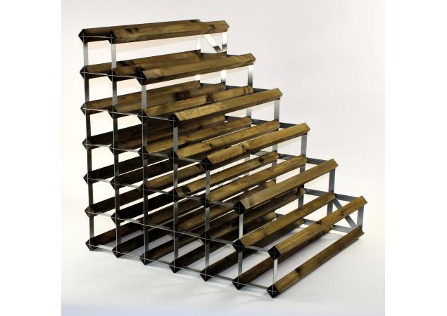 Double depth 54 bottle understairs wine rack - Walnut stain wood - Galvanised metal image